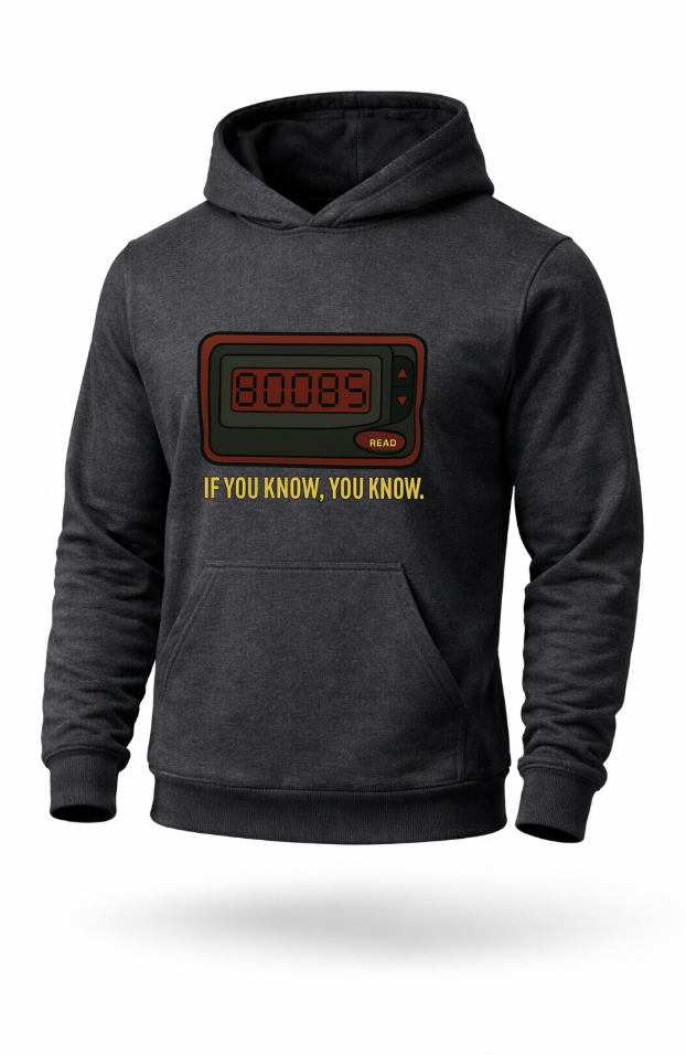 80085 pager retro tech meme hoodie by Tailored Threadz