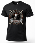 A black short-sleeve crewneck t-shirt featuring a large graphic print of Pennywise the Clown from IT. The graphic shows Pennywise framed by crossed bones, with a banner reading 'WELCOME TO THE CIRCUS OF FEAR'.