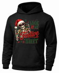 Black Christmas skeleton hoodie with Santa skull and holiday lights graphic