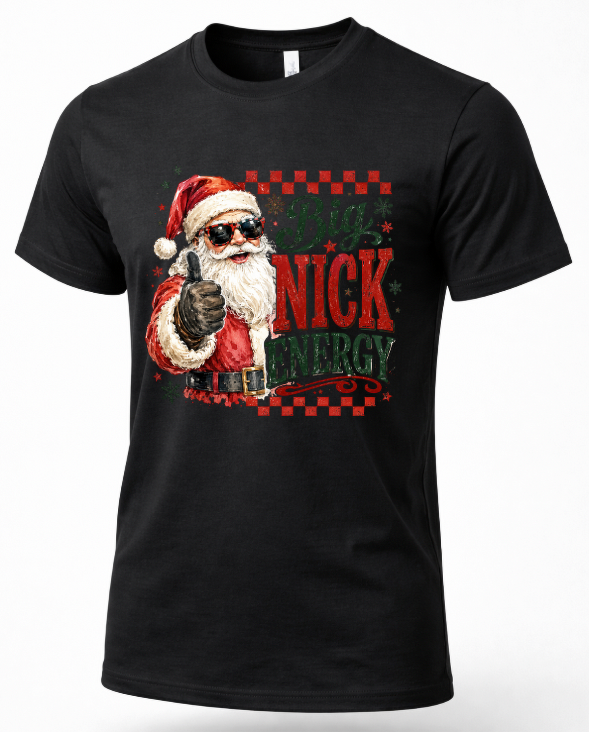 Black Big Nick Energy Christmas shirt with sunglasses Santa graphic