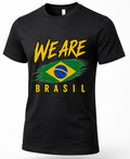 A black short-sleeve crewneck t-shirt featuring a distressed graphic print that reads 'WE ARE BRASIL' in yellow, with a green and yellow Brazilian flag design in the center.
