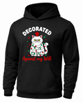 Black cat Christmas hoodie with grumpy cat wrapped in colorful holiday lights