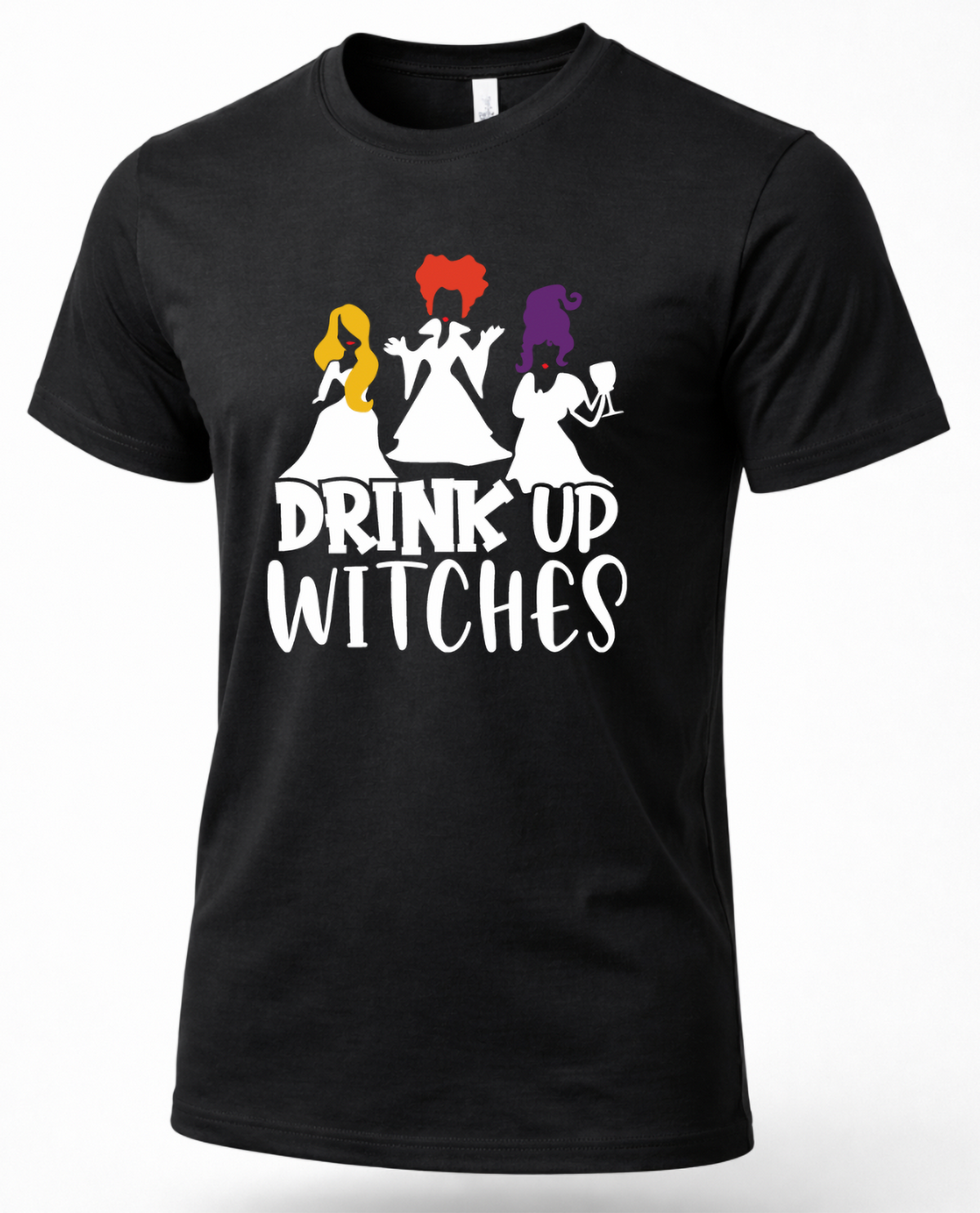 Black Drink Up Witches Hocus Pocus shirt with Sanderson Sisters-inspired graphic