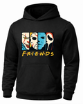 Black Horror Friends hoodie featuring colorful classic horror slasher character graphic.