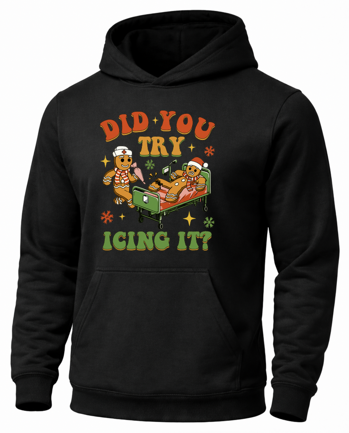 Black Did You Try Icing It hoodie with funny gingerbread nurse Christmas design