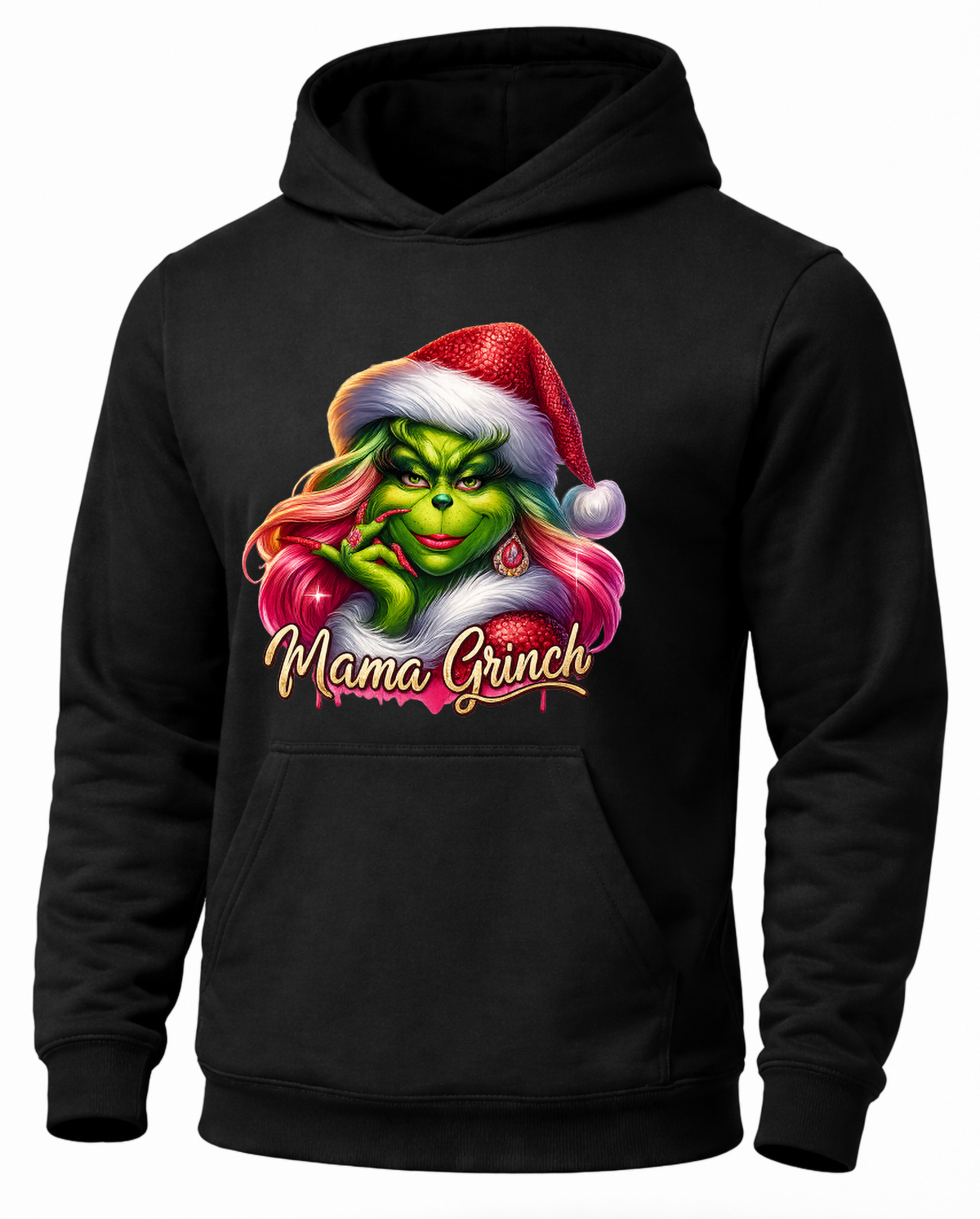 Black Mama Grinch hoodie with glamorous pink-haired Grinch design