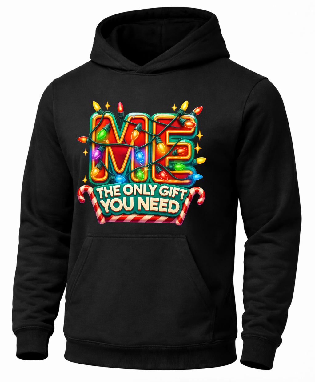 Black Me The Only Gift You Need hoodie with colorful Christmas lights design