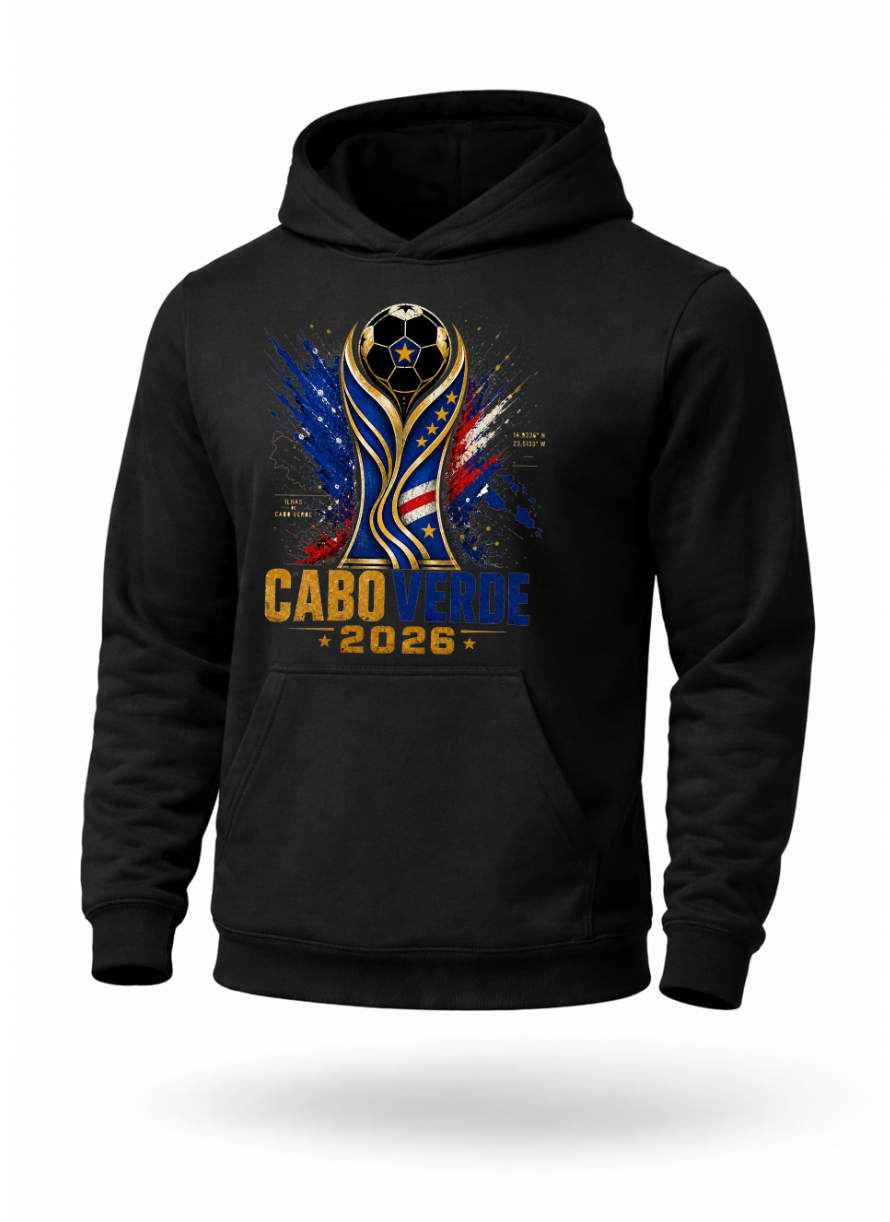 Black Cape Verde 2026 soccer hoodie featuring Cabo Verde football supporter graphic