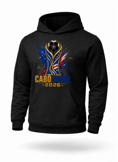 Black Cape Verde 2026 soccer hoodie featuring Cabo Verde football supporter graphic