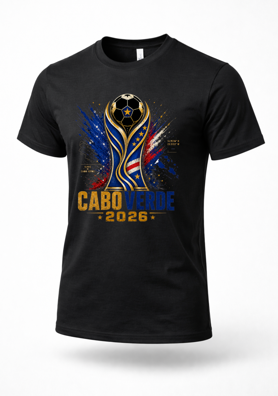 Black Cape Verde 2026 soccer shirt with Cabo Verde football fan artwork