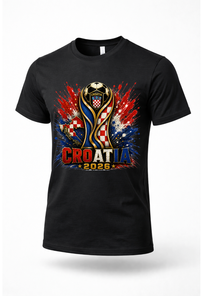 Black Croatia Soccer Shirt 2026 featuring Croatian football fan design and national colors