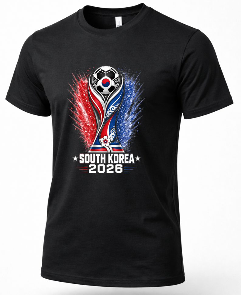Black South Korea 2026 soccer graphic t-shirt