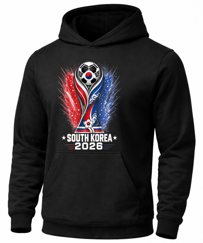 Black South Korea 2026 soccer hoodie front view