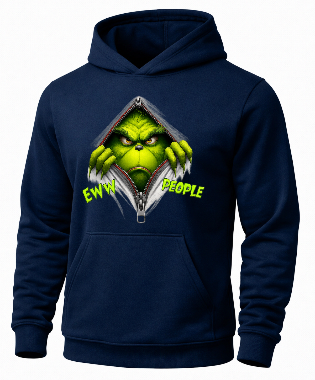 Navy blue Eww People Grinch hoodie with funny Christmas graphic