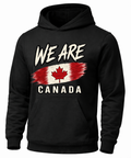 A black pullover hoodie with a distressed graphic on the front that reads 'WE ARE' above a Canadian flag design and 'CANADA' below, shown on a plain white background.