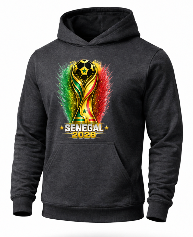 Black hoodie with World Cup 2026 Senegal design on a white background