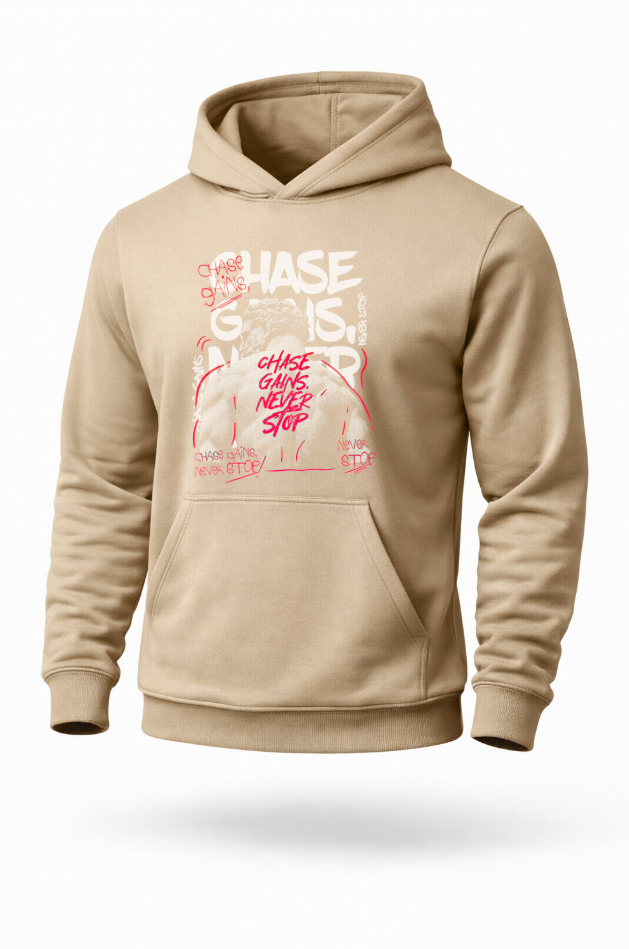 Chase Gains Never Stop bodybuilding gym motivation hoodie by Tailored Threadz