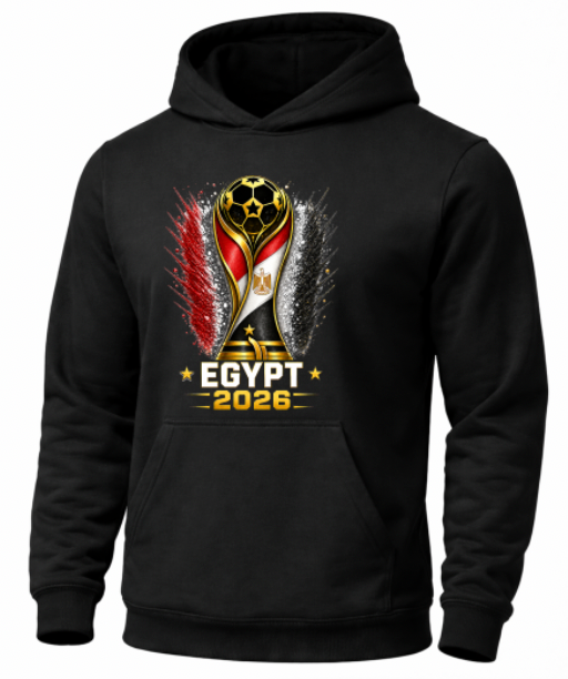 Black hoodie with Egypt 2026 World Cup design on a white background