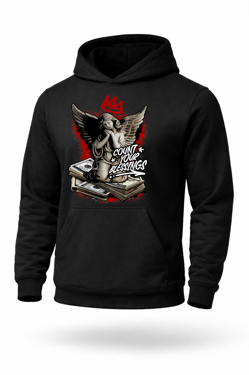 Count Your Blessings angel money motivational streetwear hoodie by Tailored Threadz