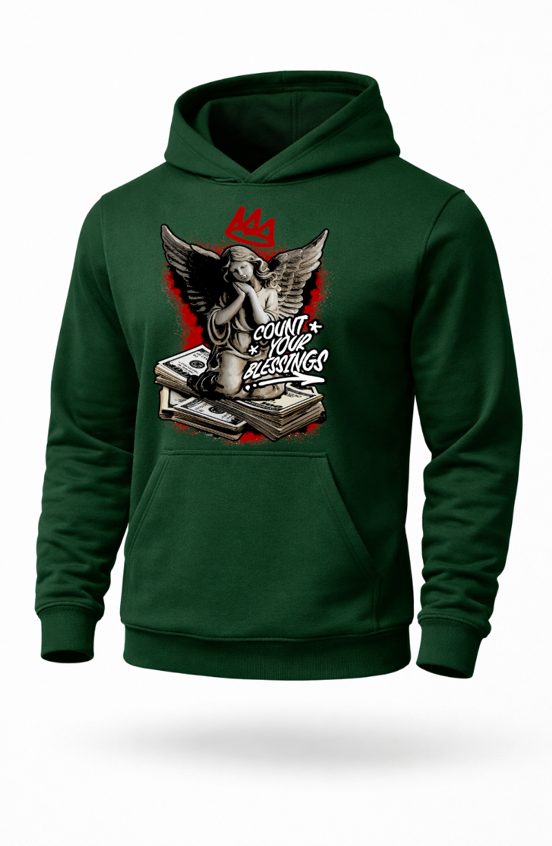 Count Your Blessings angel money motivational streetwear hoodie by Tailored Threadz