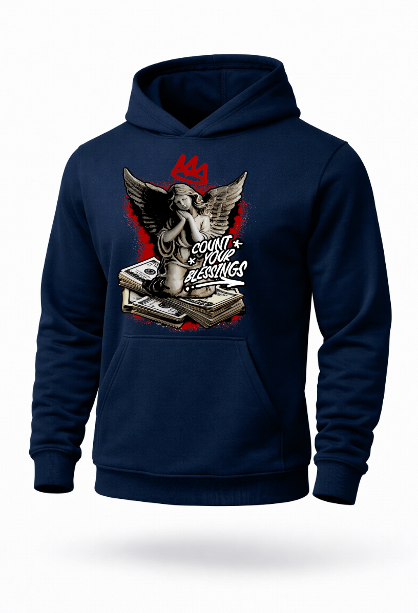 Count Your Blessings angel money motivational streetwear hoodie by Tailored Threadz