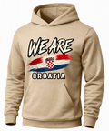 A beige pullover hoodie featuring a graphic print on the front with the text 'WE ARE CROATIA' and a stylized Croatian flag and coat of arms.
