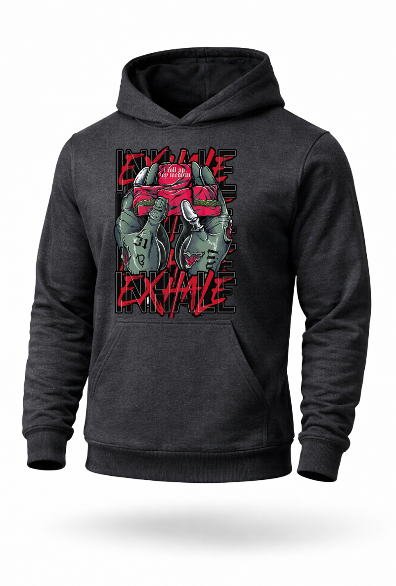 Inhale Exhale edgy streetwear graphic hoodie by Tailored Threadz