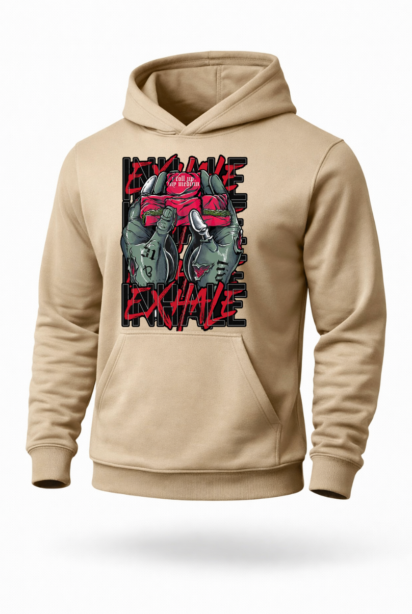 Inhale Exhale edgy streetwear graphic hoodie by Tailored Threadz