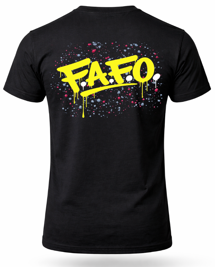 FAFO graphic t shirt for men with yellow graffiti back print streetwear design