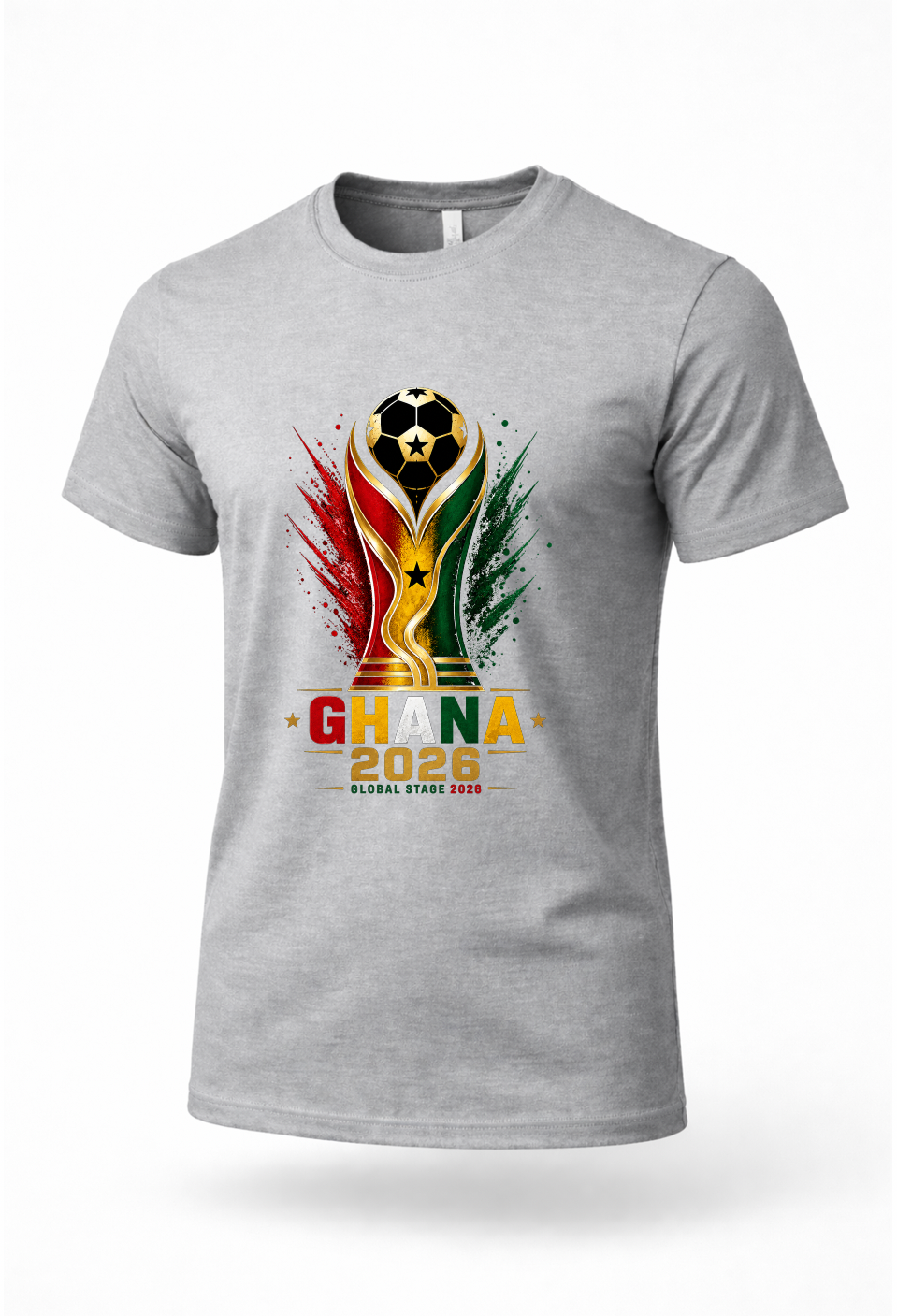 Gray Ghana Soccer Fan T-Shirt with Ghana football trophy graphic and Ghana pride design