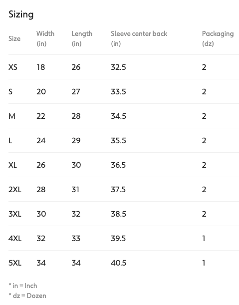 Gildan Size Chart