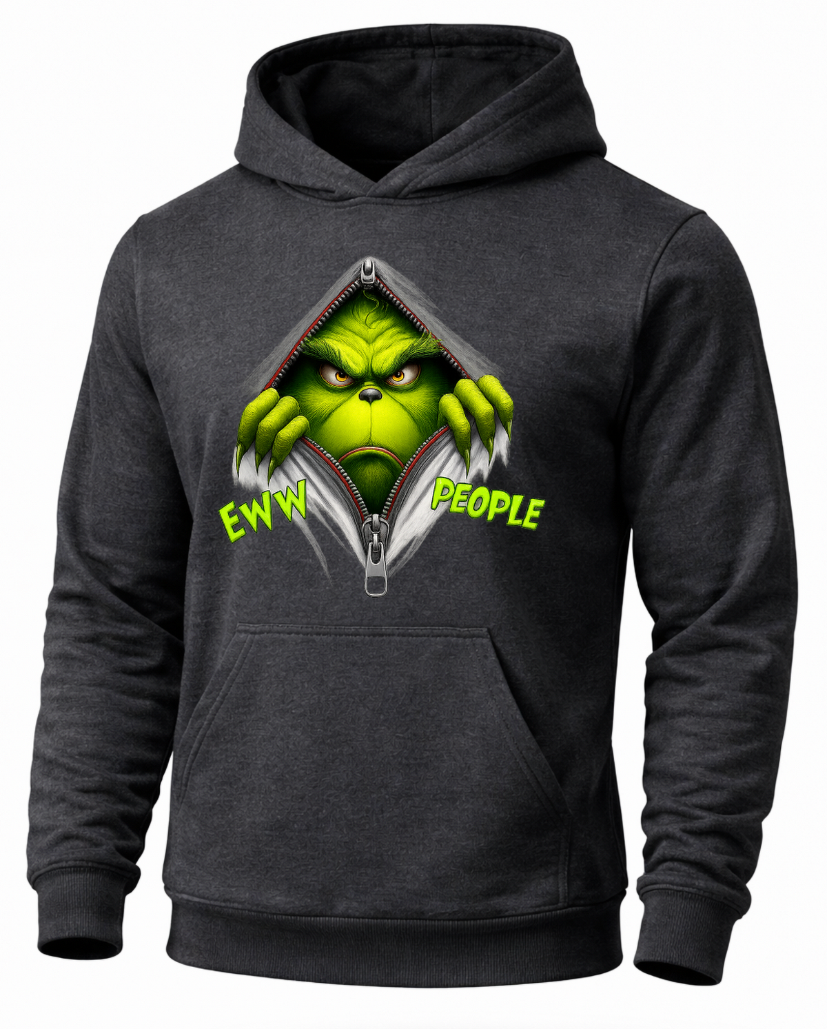 Gray Eww People Grinch hoodie with sarcastic funny Christmas design