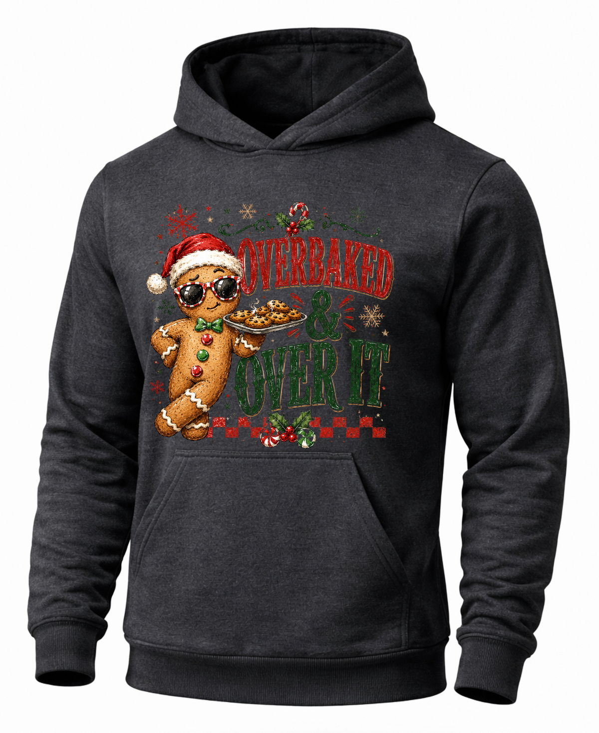 Gray funny gingerbread Christmas hoodie with festive holiday baking graphic