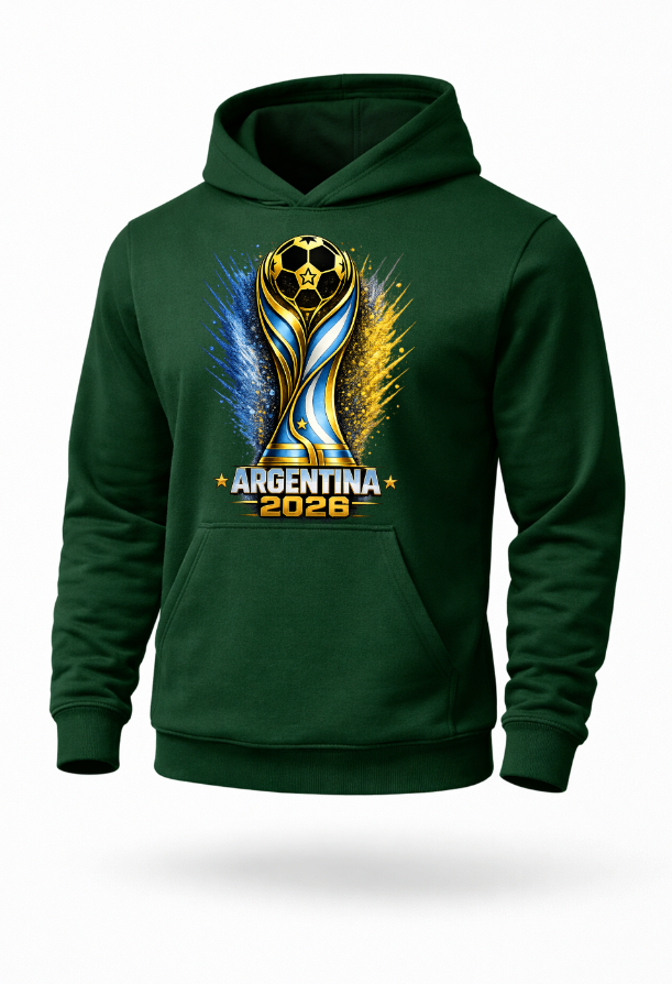 Green Argentina 2026 football hoodie mockup featuring soccer-inspired streetwear graphic