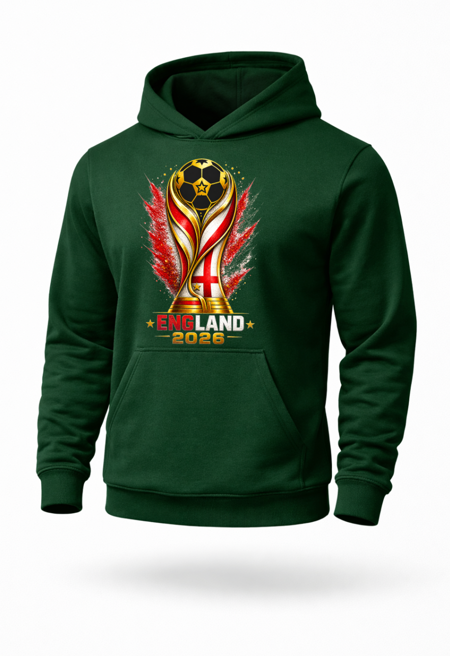 Green England 2026 soccer supporter hoodie with bold football-inspired design