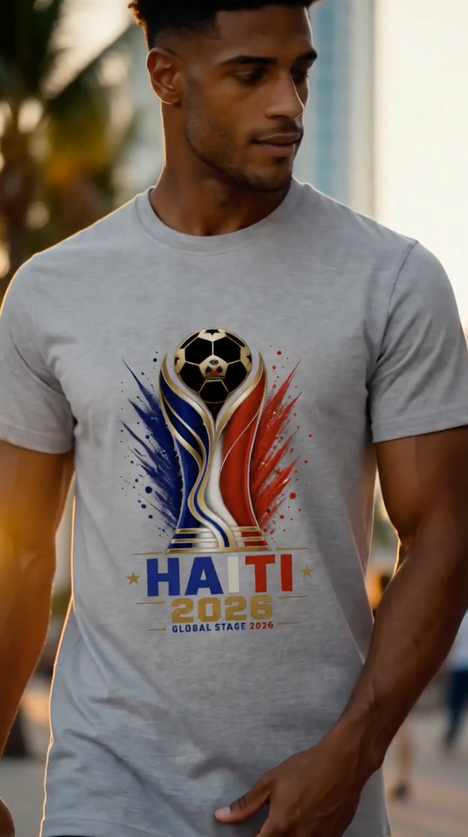 Haiti Soccer Shirt 2026 Gray Haitian Pride Football Fan T-Shirt Close Up