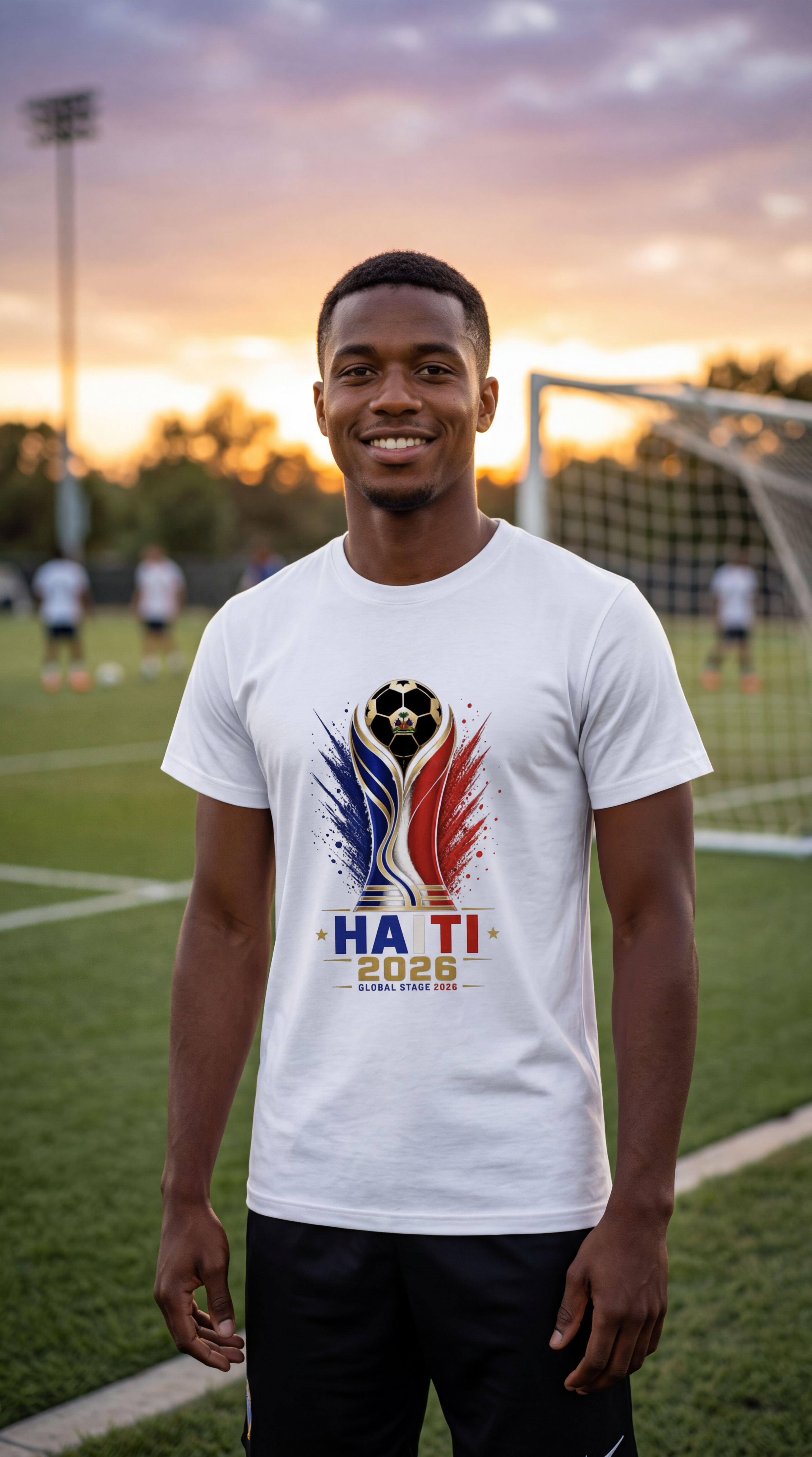 Haiti Soccer Shirt 2026 White Haitian Pride Football Fan T-Shirt on Soccer Field