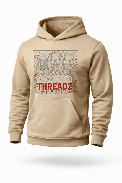 hear see speak no evil skull graphic hoodie by Tailored Threadz