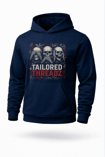hear see speak no evil skull graphic hoodie by Tailored Threadz