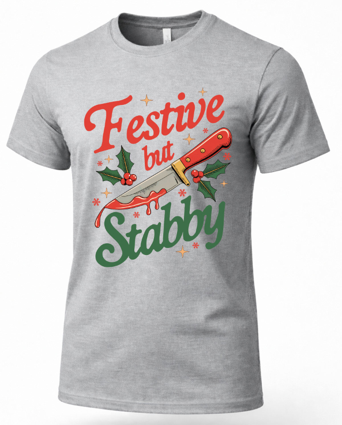 Heather gray Festive But Stabby funny holiday graphic tee