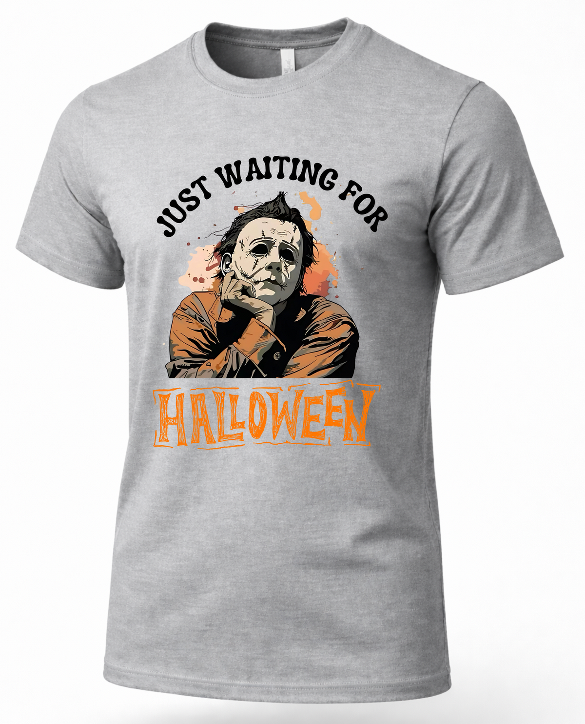 Heather gray Michael Myers Just Waiting for Halloween horror graphic tee