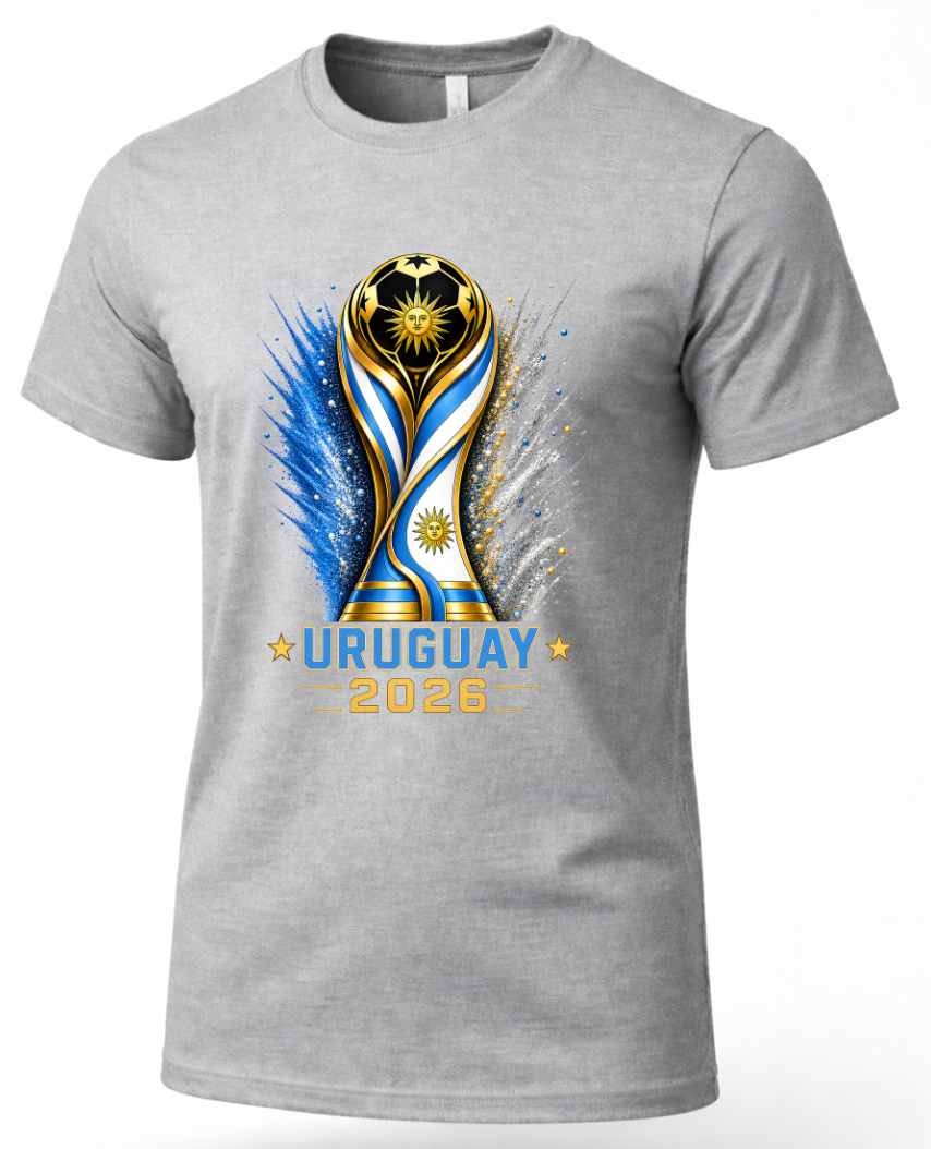 Heather gray Uruguay soccer graphic t-shirt for match day apparel