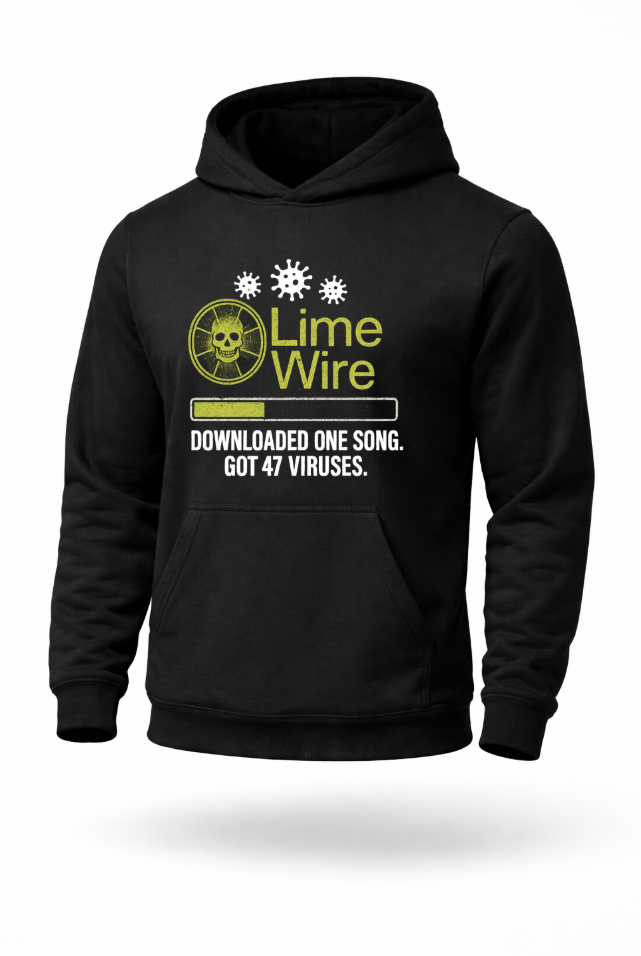 LimeWire retro internet virus graphic hoodie by Tailored Threadz