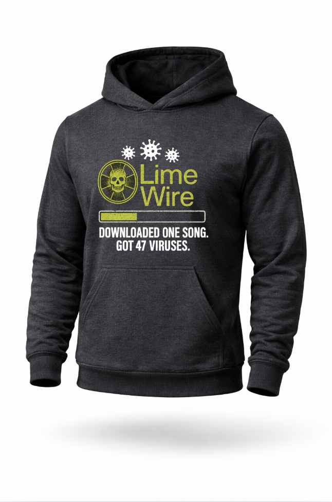 LimeWire retro internet virus graphic hoodie by Tailored Threadz