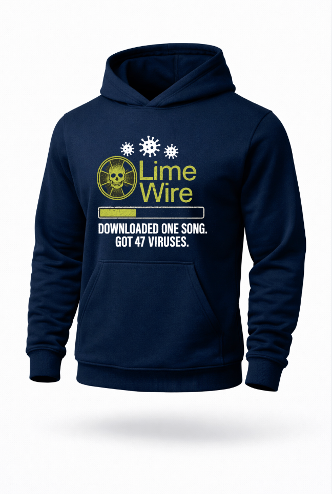 LimeWire retro internet virus graphic hoodie by Tailored Threadz