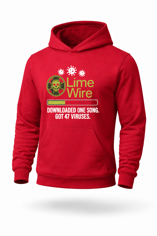 LimeWire retro internet virus graphic hoodie by Tailored Threadz