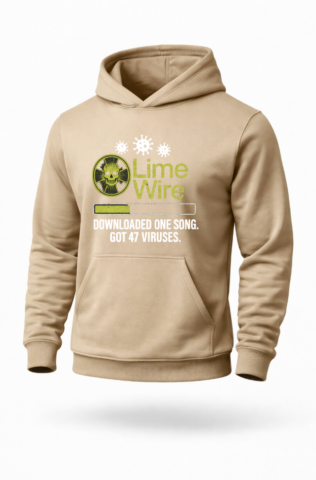 LimeWire retro internet virus graphic hoodie by Tailored Threadz