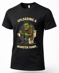 Black funny monster Halloween graphic T-shirt featuring green monster sitting on a toilet with phone