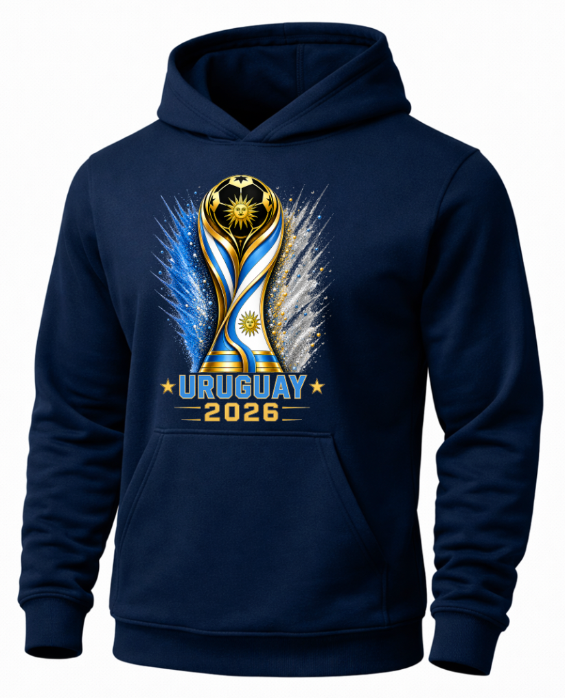 Navy Uruguay football hoodie with tournament inspired graphic
