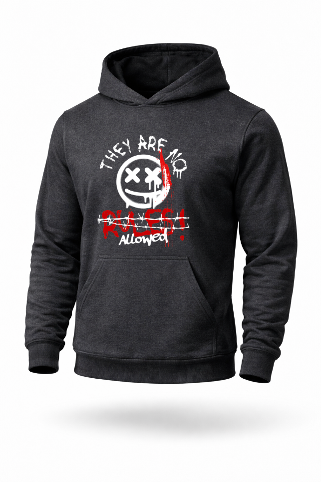 No Rules Allowed dark streetwear graphic hoodie by Tailored Threadz